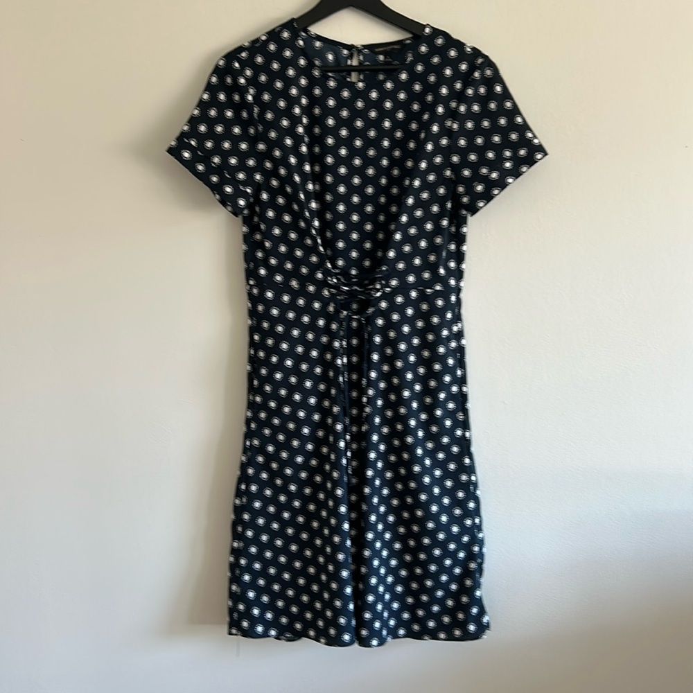 Banana Republic Midi Short Boho Black Poka Dot Sleevee Print Dress Sz 4
